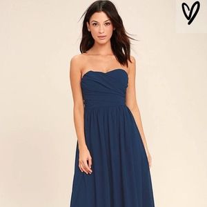 Lulu's All Afloat Strapless Maxi Formal Bridesmaid Dress Size M